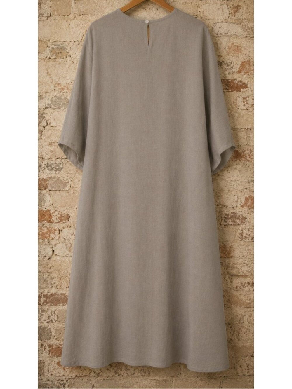 Muji Sz M L 100% Linen Dress Lagenlook Oversized Pockets Long Midi Maxi Popover - Picture 2 of 3